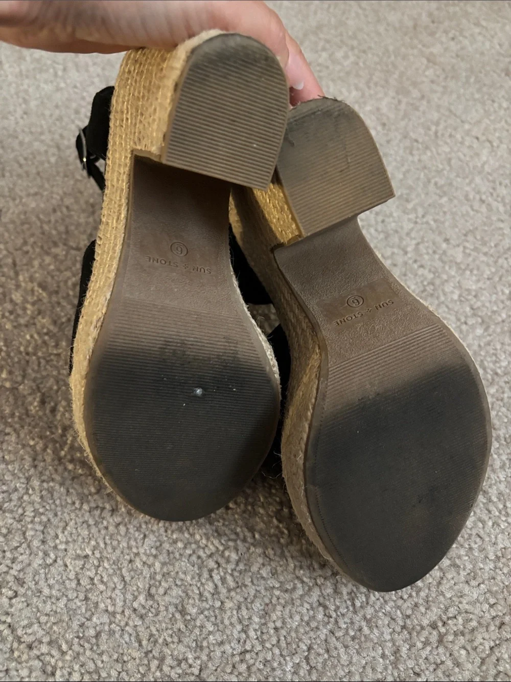 Sun and Stone-Black Platform Espadrille Sandals with Ankle Strap size 6